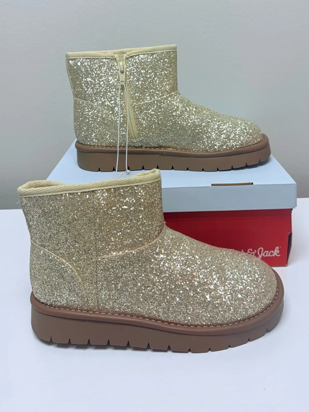 Cat & Jack Girls Size 2 Gold Glitter Ankle Boots Faux Suede Style Honor Boots